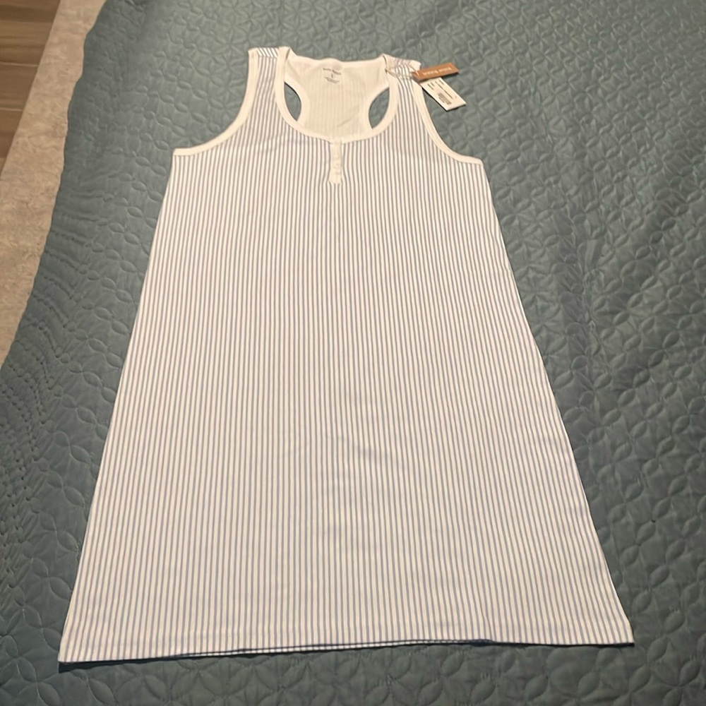 Roller Rabbit blue white striped night gown pajamas size large NEW with tags